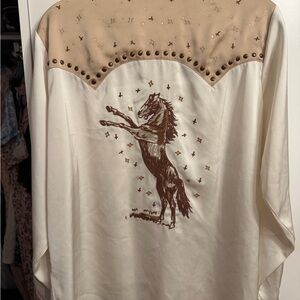 Ariat Cream and Tan Western Horse Embroidered Blouse